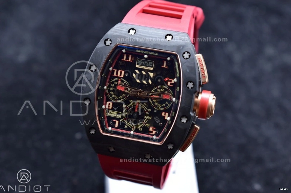 Best on KVF Chrono Rubber Crystal V2 Red Strap 1:1 NTPT Lotus Edition Dial RM011 A7750 1130